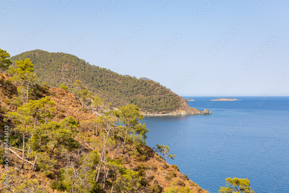 Seaside view from Lycian Way along Mediterranean coast Turkey.
