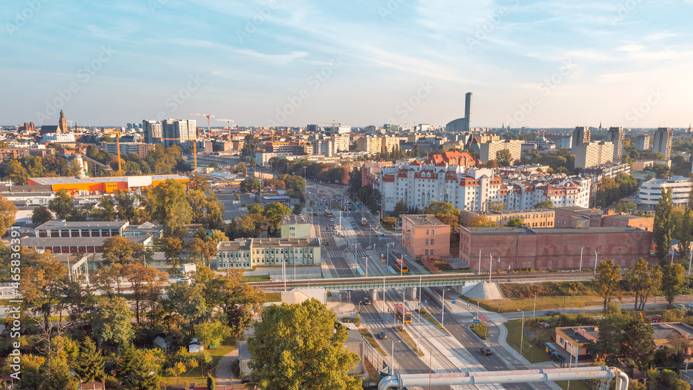 Obraz premium Wroclaw city from above on blue sky background, summer Wroclaw, Poland