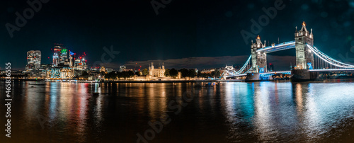 Tower Bridge in London, the UK at night. Panorama of the city centre © Uldis Laganovskis