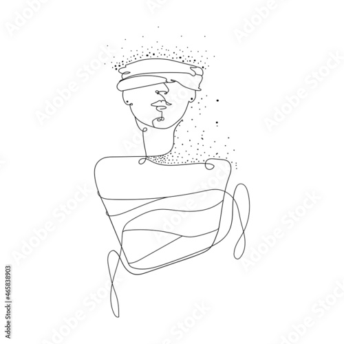 Surreal vector design, Person Woman blindfolded and tied body, psychedelic. Drawing in minimal style single line. Isolated on white background. Inclusiveness. Print and poster art. Vector design