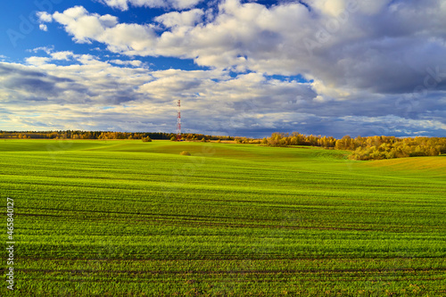 Wallpaper Mural A beautiful landscape with green grass against a blue sky. Communication tower in the distance Torontodigital.ca