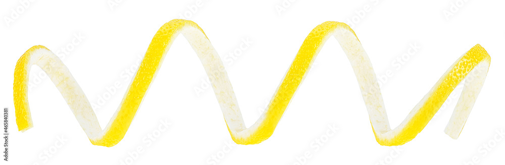 Fresh lemon zest isolated on a white background. Citrus twist peel.