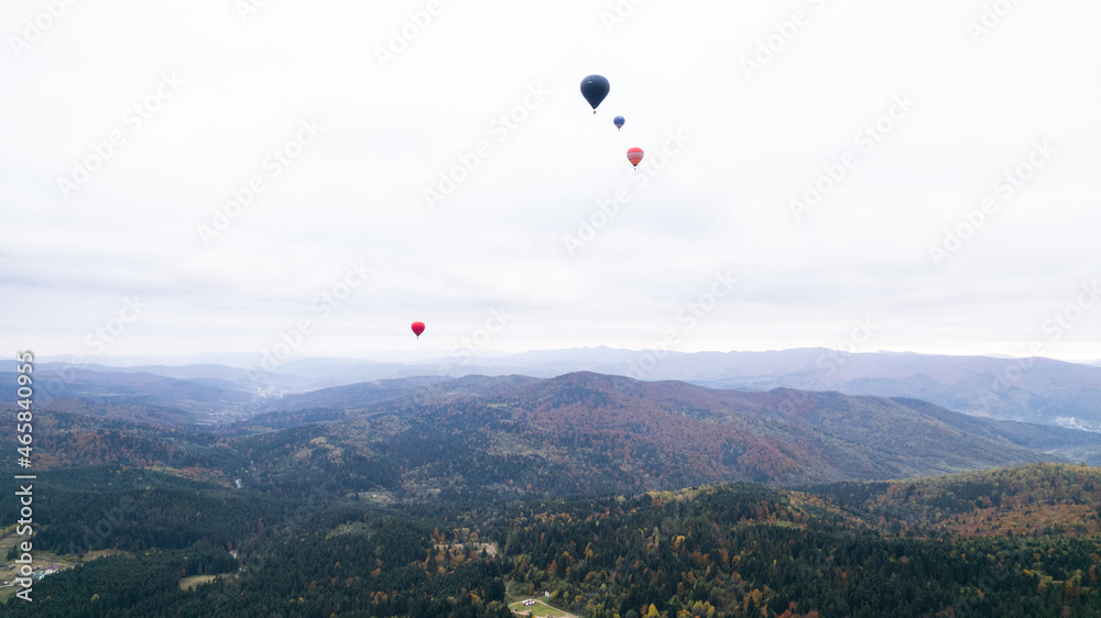 Hot Air Balloon Over the mountains, Autumn Hot Air Balloon Over the mountains, Autumn