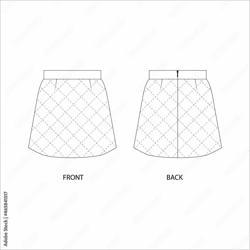 Vector illustration of a sketch of a mini skirt. Mini skirt with stitching design template