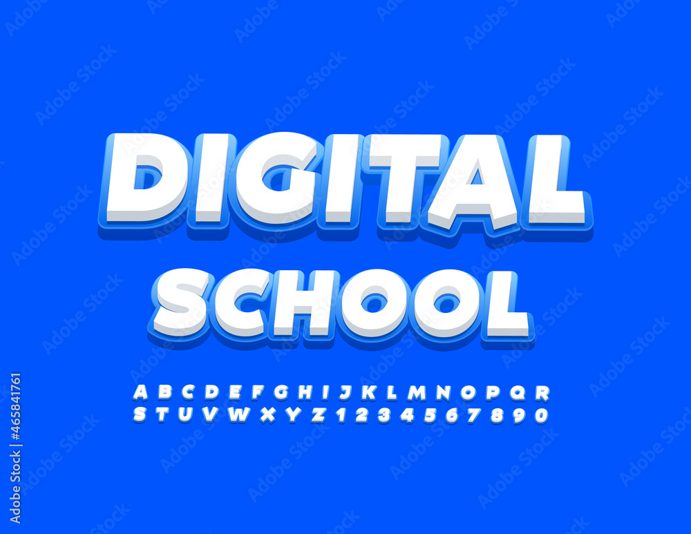 Vector modern concept Digital School Stylish Alphabet Letters and Numbers set. Bright trendy Font