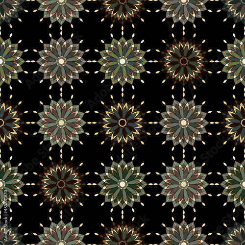 Vintage abstract background. Mandala style. seamless mandalas dark pattern.