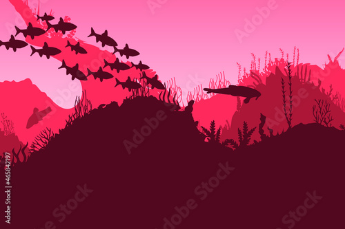 Silhouette of reef algae fish in the ocean sea. Vector