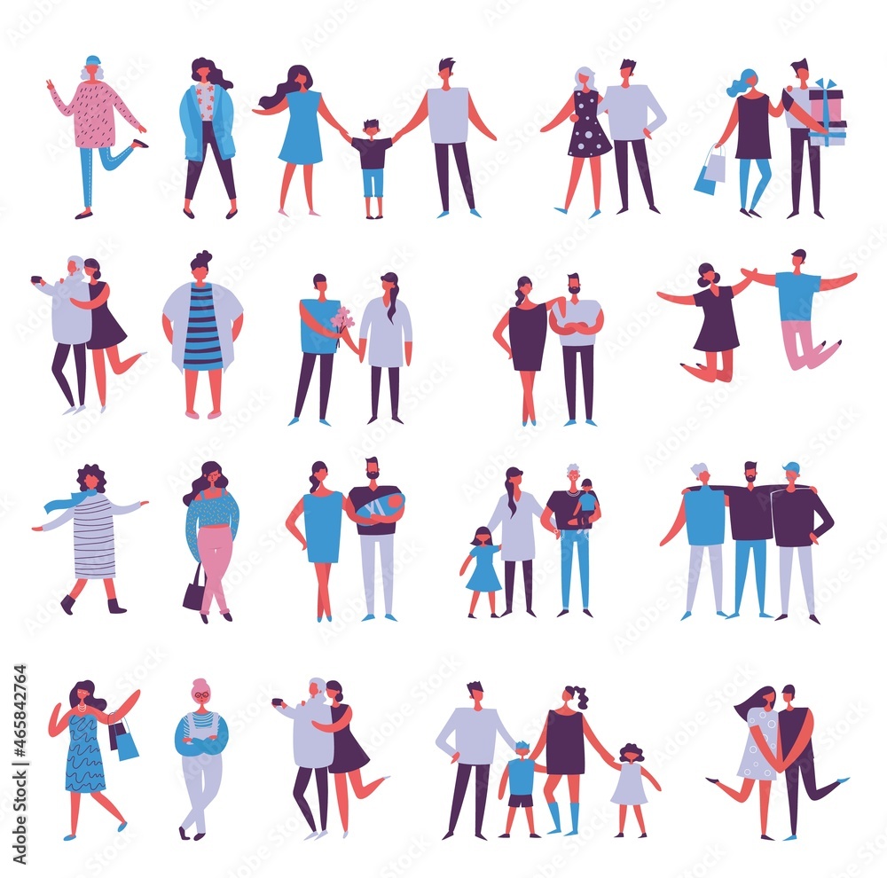 Concept of young people walking, running and jumping in the park. Stylish modern vector illustration card with male and female teenagers Concept of young people walking, running and jumping in the park. Stylish modern vector illustration card with male and female teenagers