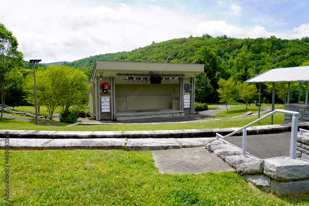 The Blue Ridge Music Center outdoor amphitheater at the base of Fisher