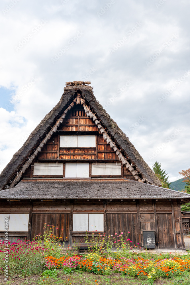 Old traditional Japanese house with thatched roof	
