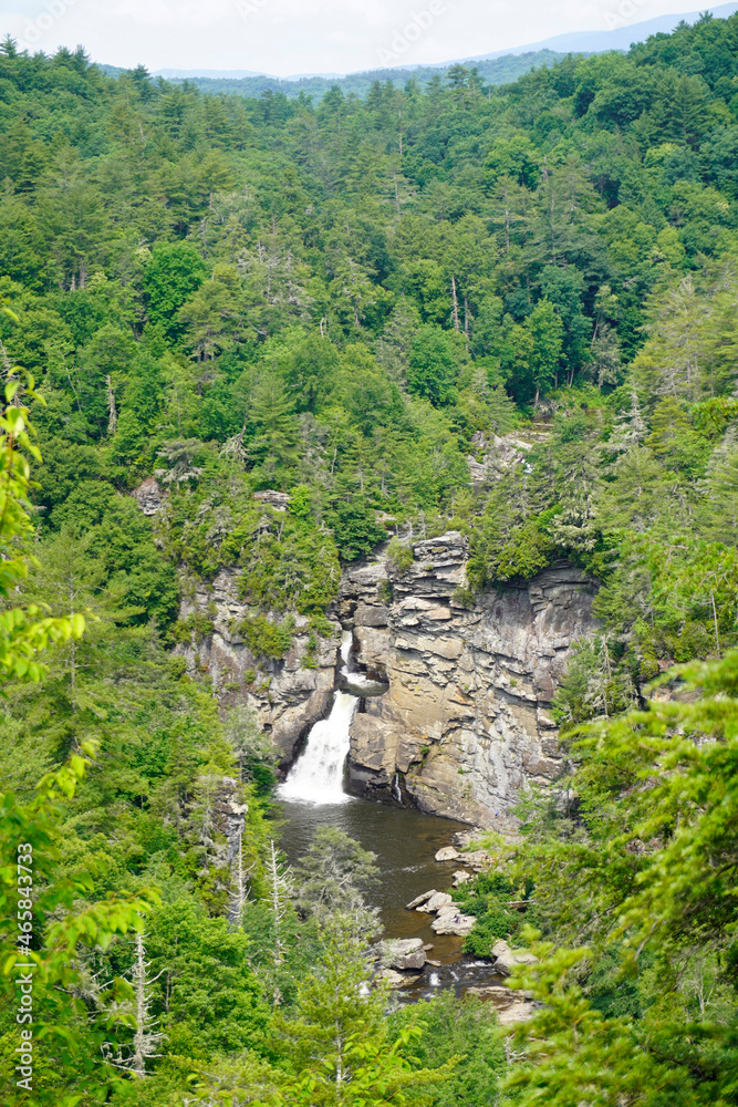 Linville Falls in North Carolina on the Blue Ridge Parkway. Spectacular three-tiered waterfall plunging into Linville Gorge, the “Grand Canyon of the Southern Appalachians.” Linville Falls in North Carolina on the Blue Ridge Parkway. Spectacular three-tiered waterfall plunging into Linville Gorge, the “Grand Canyon of the Southern Appalachians.”