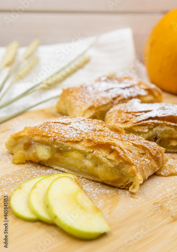 Strudel with apples. A wonderful dessert made of puff pastry.