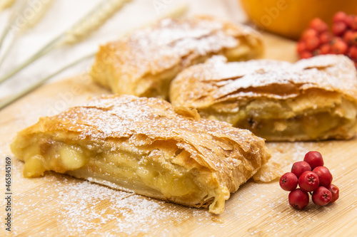 Strudel with apples. A wonderful dessert made of puff pastry.