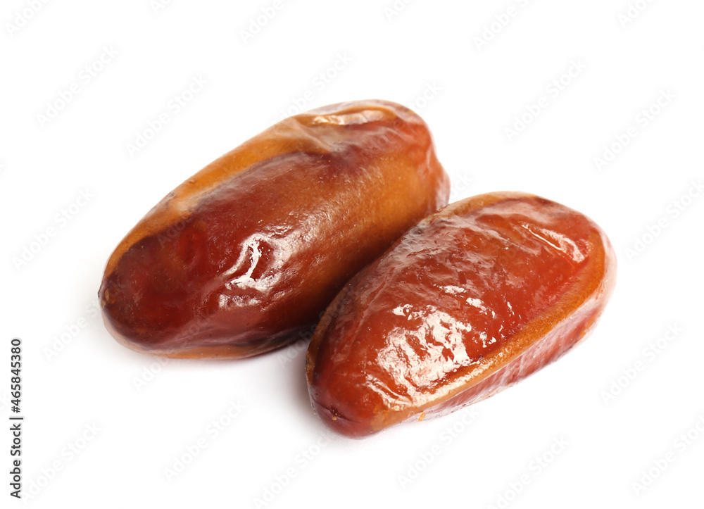 Two tasty sweet dried dates on white background Two tasty sweet dried dates on white background
