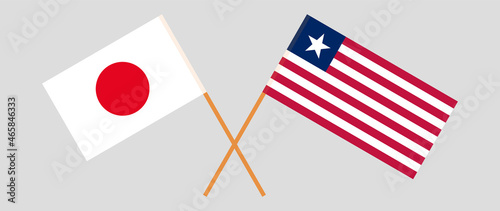 Crossed flags of Japan and Liberia. Official colors. Correct proportion
