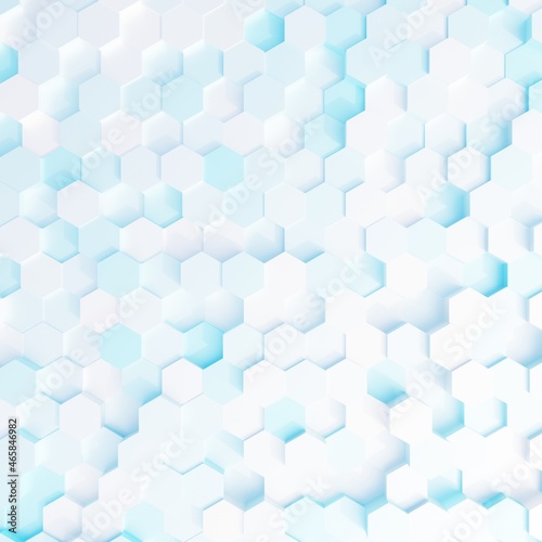 White and Blue hexagon texture background. Pattern background. 3d rendering. Hexagon brick wall.