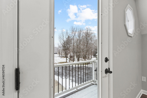 Snowy deck door window