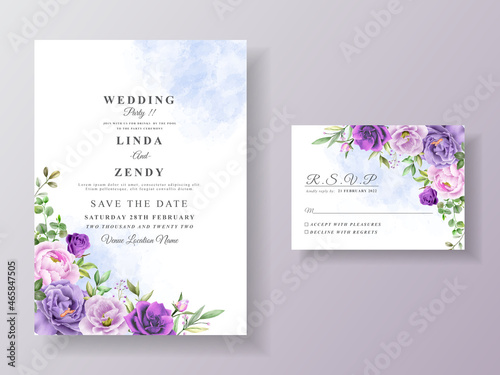 Beautiful purple rose wedding invitation