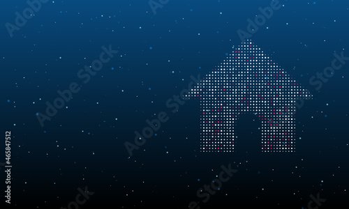 On the right is the kennel symbol filled with white dots. Background pattern from dots and circles of different shades. Vector illustration on blue background with stars