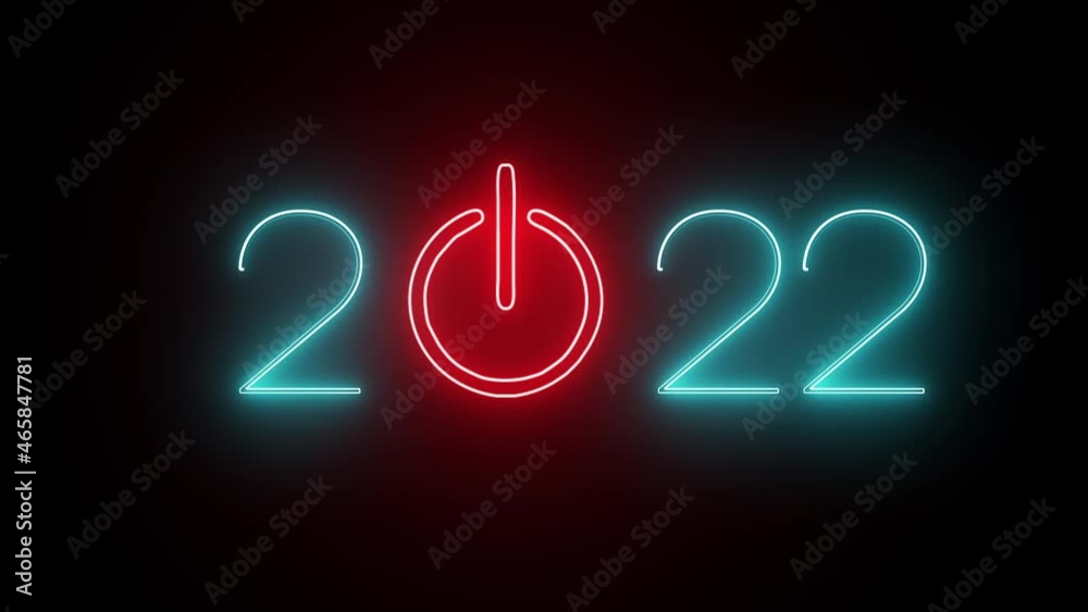 2022 new year neon animation on black background