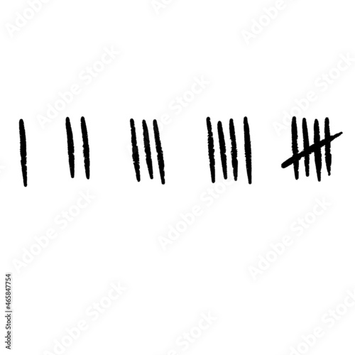 Tally marks. Prison sticks lines counter on wall. Jail sign. Scratch Five line. Hand drawn crossed out strokes.