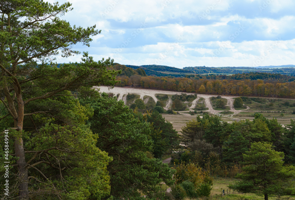 a view over North Tidworth Tank Obstacle Course, at Todworth Camp home of the Royal Tank Regiment, viewed from Sidbury Hill