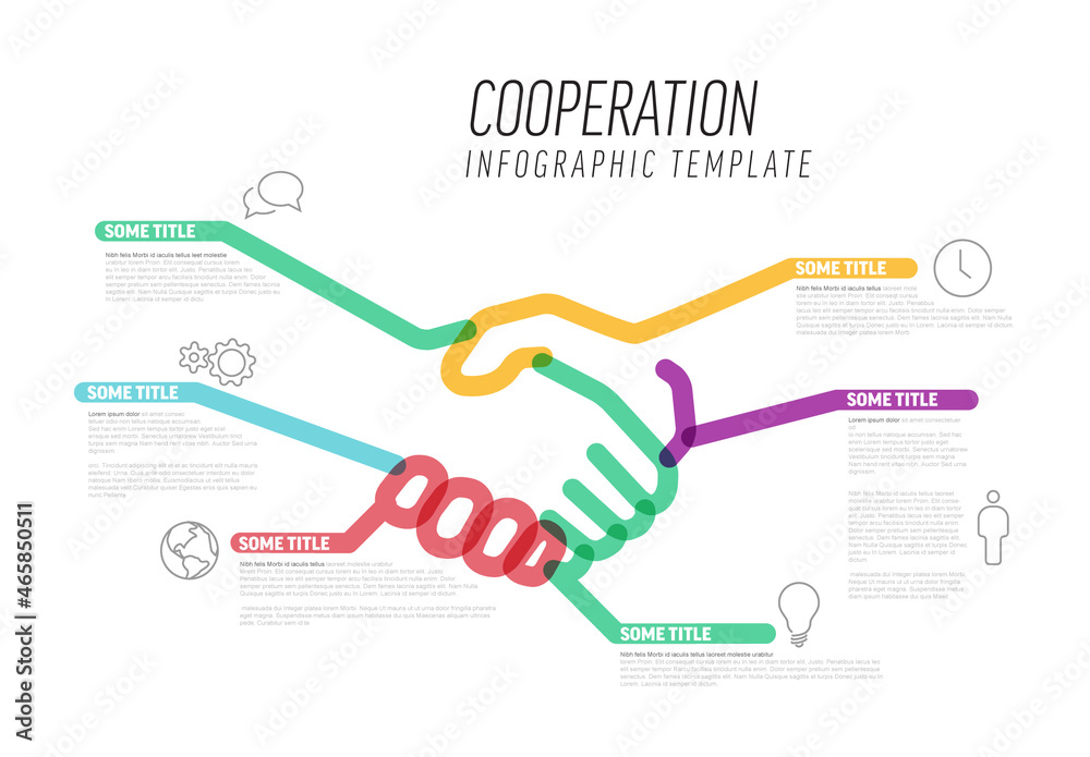 Infographic Cooperation Template Made from Lines and Icons with Handshake