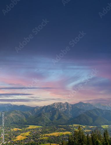 Vertical view of mountains in nature of sleeping knight tatra mountain covere...