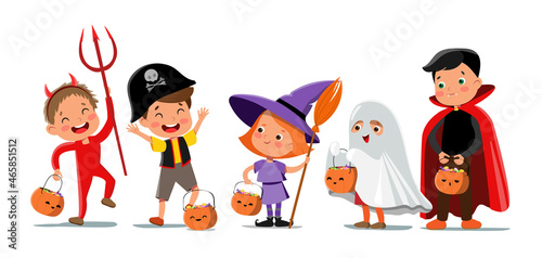 Vector cartoon halloween kids in funny costumes