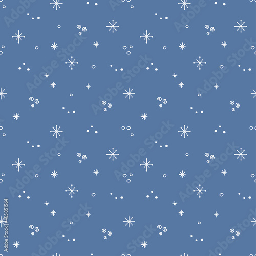 Winter seamless pattern with snowfall on a blue background. Vector illustration.