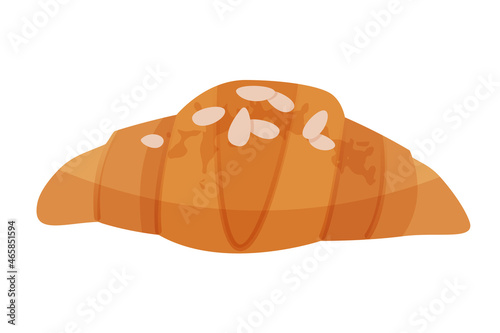 Almond croissant isolated on a white background. Tasty breakfast. French baked. Vector flat illustration.