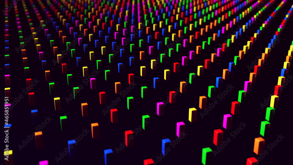 Fototapeta premium Colourful Cube Blocks Pattern Rainbow Candy Colours Glow Backdrop Design 3d illustration render 