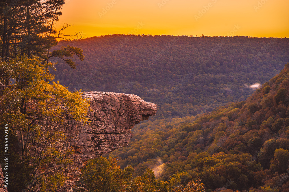 October sunrise during the fall at Whitaker Point, also known as Hawksbill Crag, near Ponca, AR.