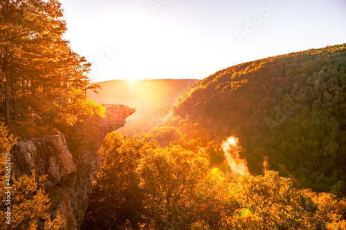 October sunrise during the fall at Whitaker Point, also known as Hawksbill Crag, near Ponca, AR.