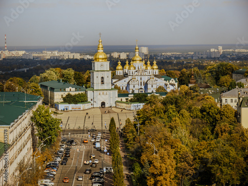 View of ancient Saint Sophia Cathedral in Kyiv. UNESCO World Heritage Site. Christian Orthodox cathedral. Famous touristic place and travel destination in Kyiv. 