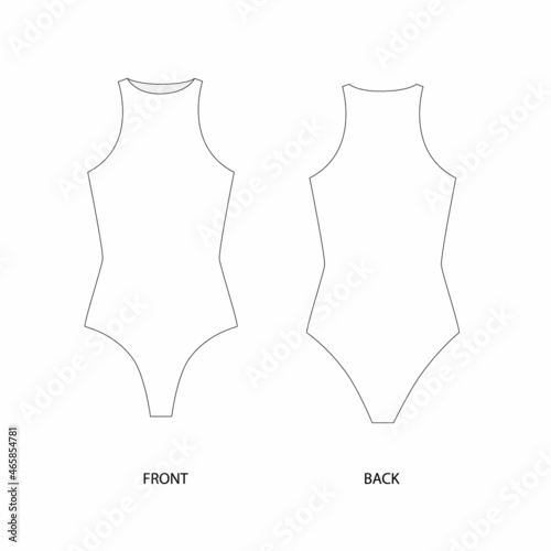White swimsuit template design. Halter Neck Swimsuit vector sketch. Bodysuit technical drawing.