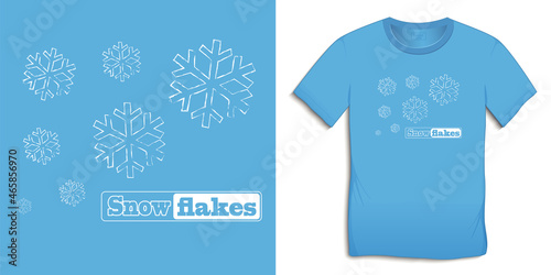 Snowflakes, blue motive winter image, isolated on background, Print on t-shirt graphics design vector