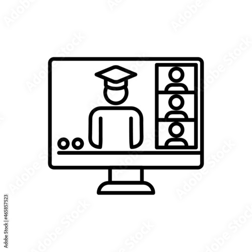 Online education at home flat icon. Training pictogram for web. Line stroke. Isolated on white background. Learn course vector eps10