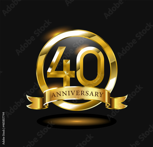40 year anniversary celebration logo design with golden circle, vector illustration