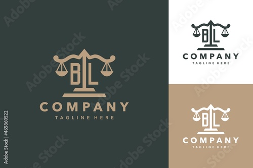 BL monogram with scales of justice logo vector template
