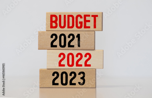 BUDGET 2022 words on the wooden cubes on a bright background