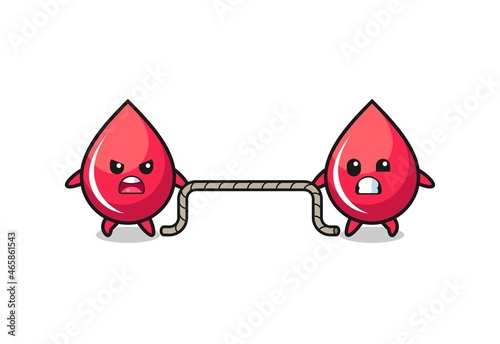 cute blood drop character is playing tug of war game