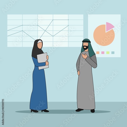 Arabic Business Characters Vector Illustration - Business Discussion