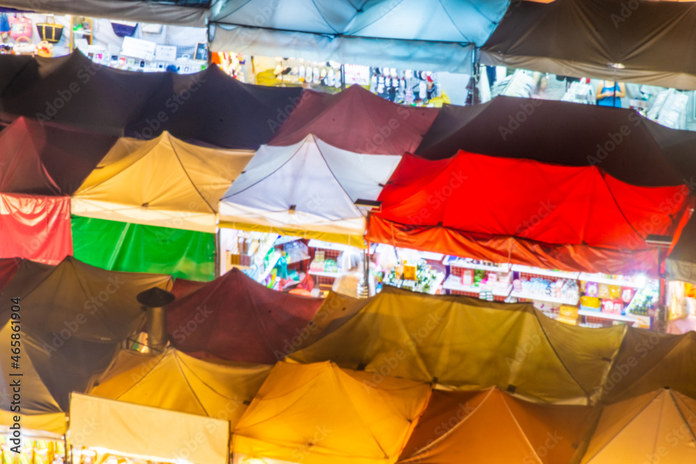 BANGKOK, THAILAND, 14 JANUARY 2020: Aerial view of the colorful Ratchada Train Night Market aby night BANGKOK, THAILAND, 14 JANUARY 2020: Aerial view of the colorful Ratchada Train Night Market aby night