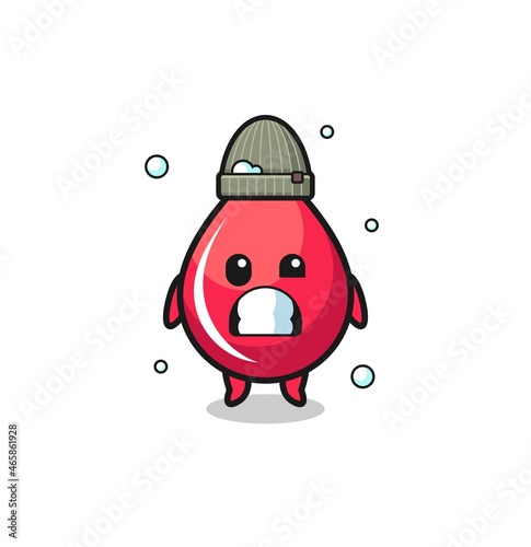 cute cartoon blood drop with shivering expression