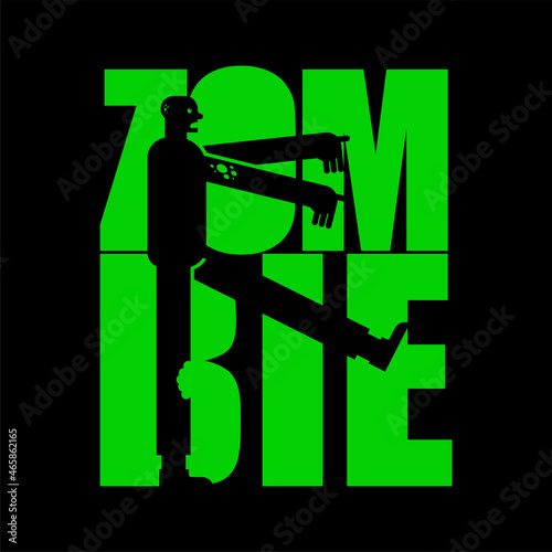 Zombie Lettering Silhouette of in text. zombi Typography. Halloween object letters