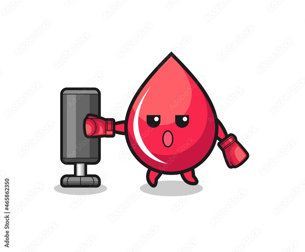 blood drop boxer cartoon doing training with punching bag blood drop boxer cartoon doing training with punching bag