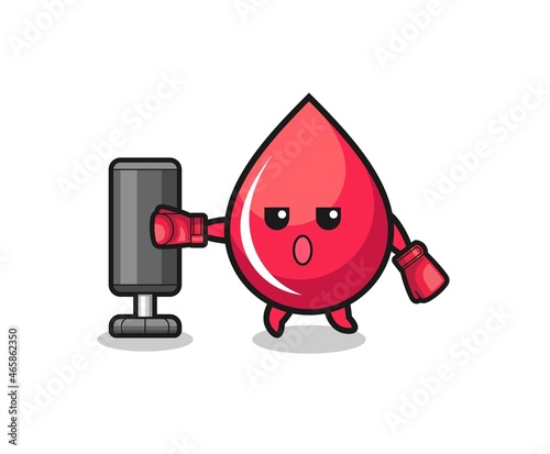 blood drop boxer cartoon doing training with punching bag