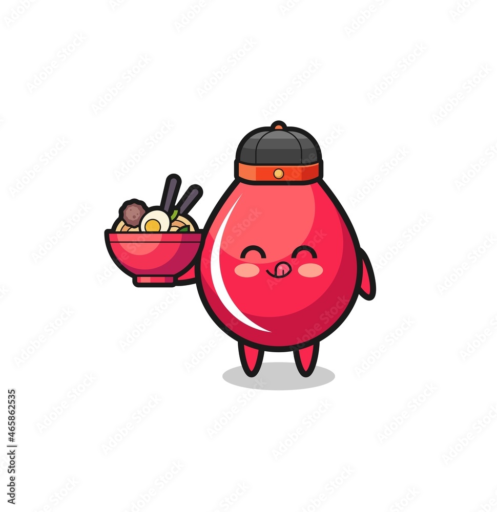 Fototapeta premium blood drop as Chinese chef mascot holding a noodle bowl