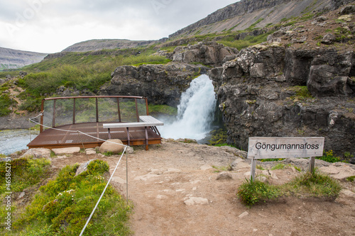 Gongumannafoss waterfall in river Dynjandi in Arnarfjordur in the westfjords of Iceland photo